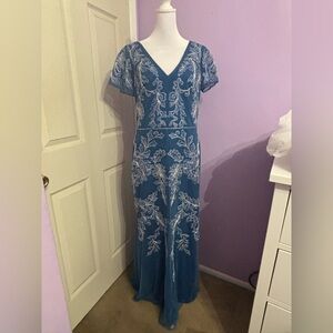 JS Collections Blue Appliqué Gown